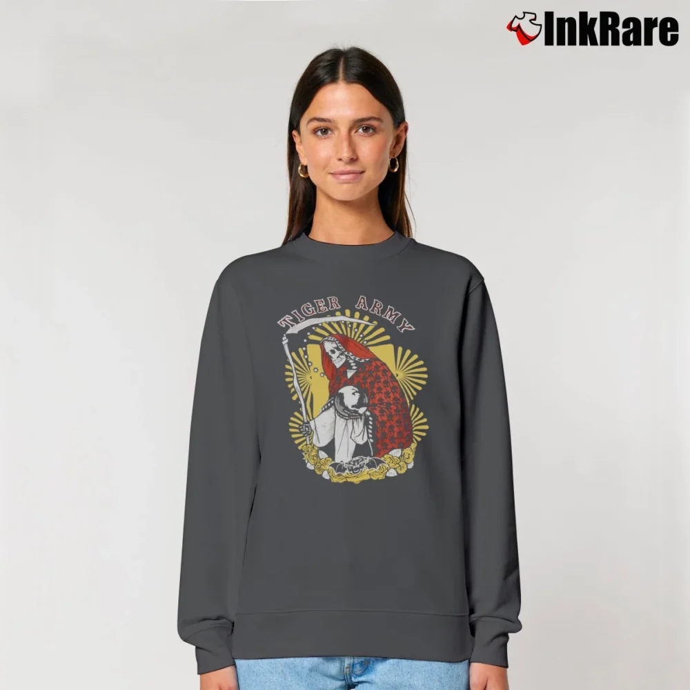 Women’s Tiger Army Punk Rock Band Graphic Relaxed Sweatshirt in charcoal | Soft, Laid-Back Vibe