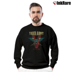 Men’s Tiger Army V Logo Graphic Crewneck Sweatshirt in black | Cozy Fabric, Clean Style