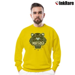 Men’s Tiger Black And White Logo Graphic Crewneck Sweatshirt in yellow | Cozy Fabric, Clean Style