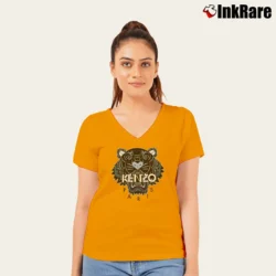 Women’s Tiger Black And White Logo Graphic V-Neck Tee in orange | Chic Neckline, Soft Texture