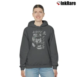 Women’s Tiger Blue Eyes Animal Print Graphic Cozy Hoodie in charcoal | Warm, Structured, Stylish