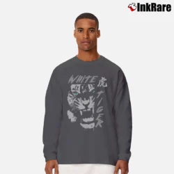 Men’s Tiger Blue Eyes Animal Print Graphic Long-Sleeve Shirt in charcoal | Sleek, Lightweight, Year-Round Wear