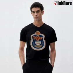 Men’s Tiger Gold Medal Beer Vintage Style V-Neck Tee in black | Sharp, Breathable, Everyday Staple