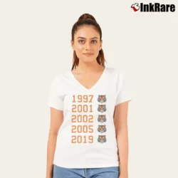 Women’s Tiger Woods 2019 Masters Champion Graphic V-Neck Tee in white | Chic Neckline, Soft Texture