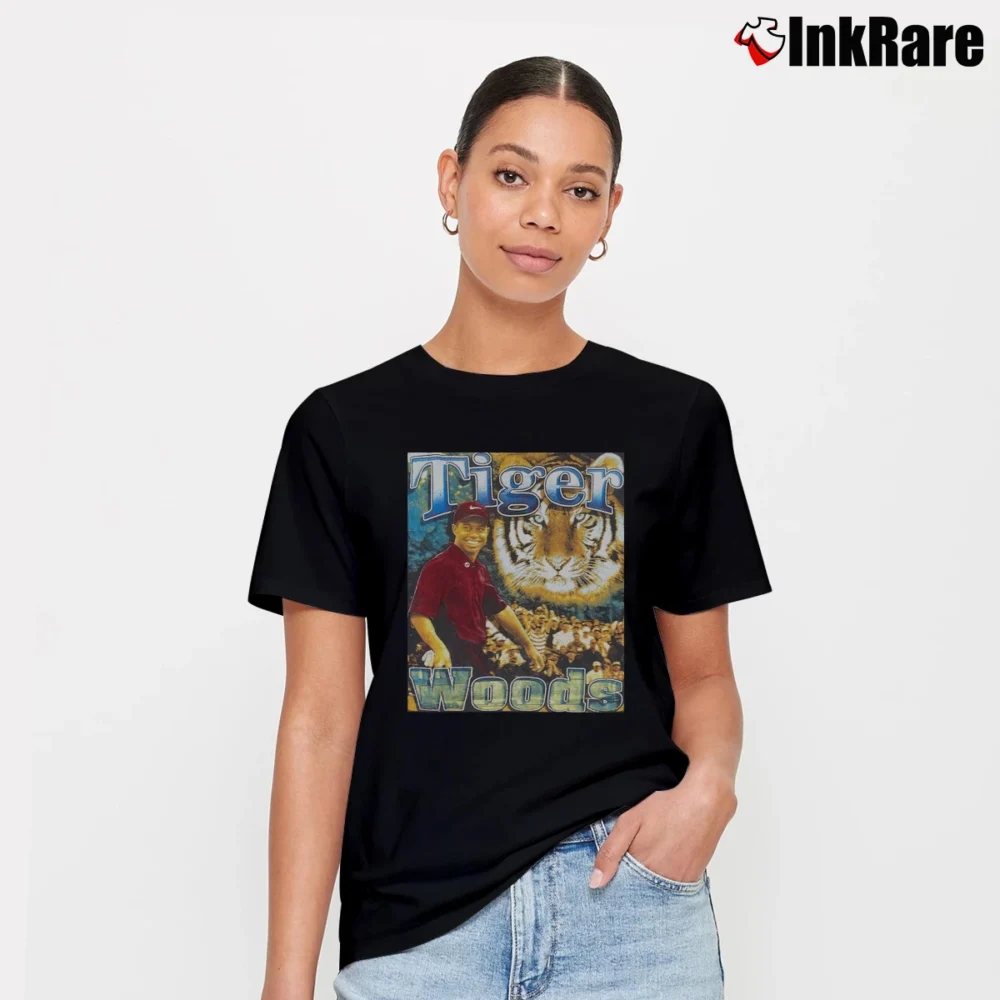 Women’s Tiger Woods 90s Rap Bootleg Masters Champion Signature T-Shirt in black | Soft, Flattering Fit