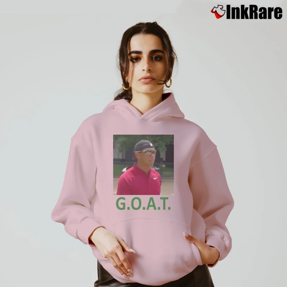Women’s Tiger Woods GOAT Hat Backwards Graphic Cozy Hoodie in light pink | Warm, Structured, Stylish