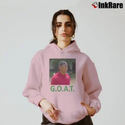 Women’s Tiger Woods GOAT Hat Backwards Graphic Cozy Hoodie in light pink | Warm, Structured, Stylish