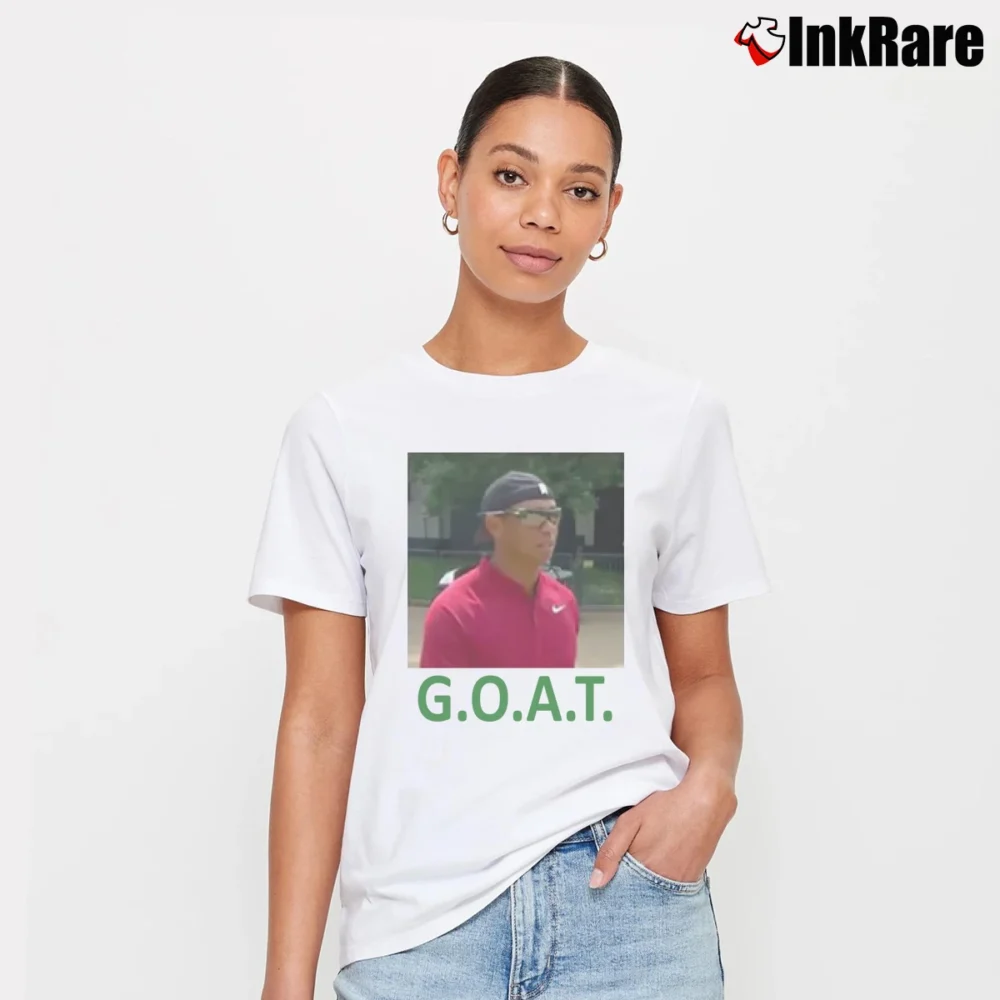 Women’s Tiger Woods GOAT Hat Backwards Graphic Signature T-Shirt in white | Soft, Flattering Fit