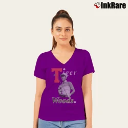 Women’s Tiger Woods Masters Champion 90s Rap V-Neck Tee in purple | Chic Neckline, Soft Texture