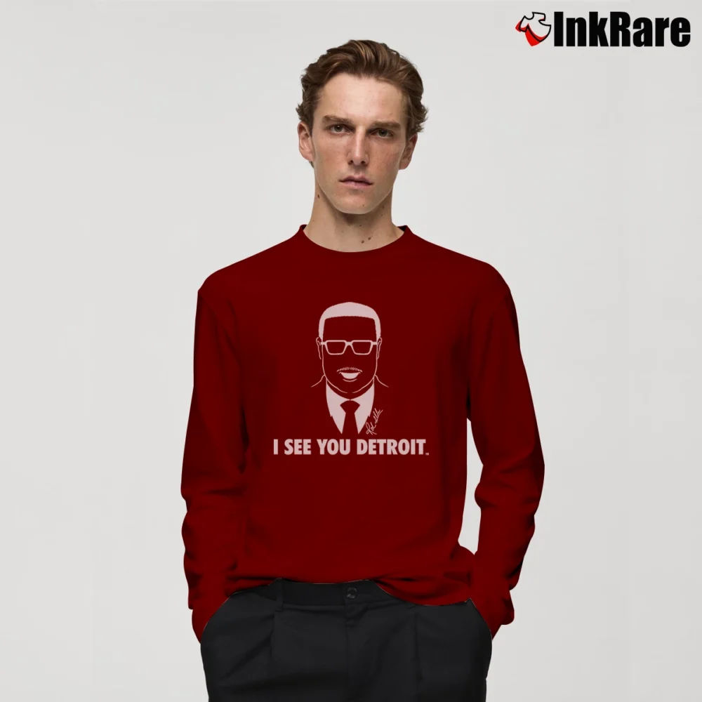 Men’s Tigers Announcer Rod Allen I See You Detroit Long-Sleeve Shirt in maroon | Sleek, Lightweight, Year-Round Wear