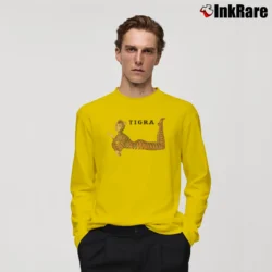 Men’s Tigra Pinup Horror Heavy Metal Jungle Long-Sleeve Shirt in yellow | Sleek, Lightweight, Year-Round Wear