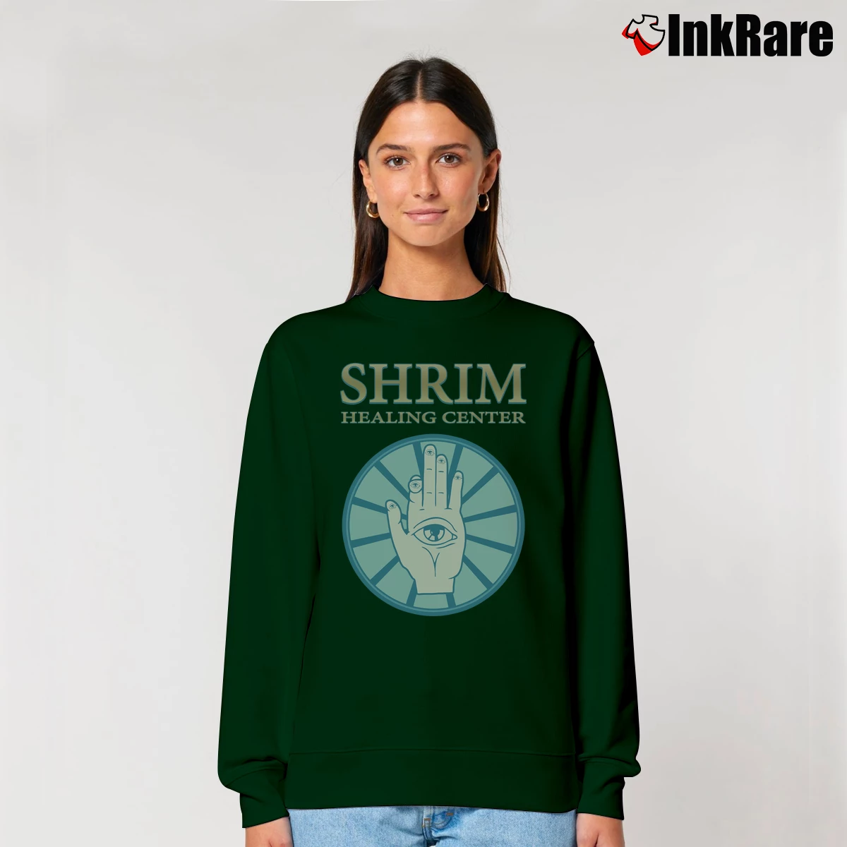 Women’s Tim And Eric Pre Shrim Comedy Graphic Relaxed Sweatshirt in forest green | Soft, Laid-Back Vibe