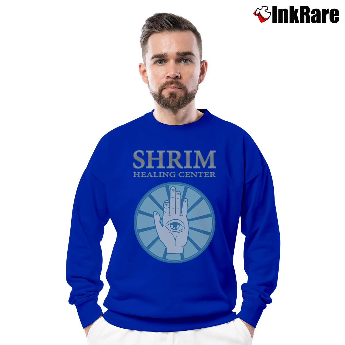 Men’s Tim And Eric Pre Shrim Comedy Graphic Crewneck Sweatshirt in royal blue | Cozy Fabric, Clean Style