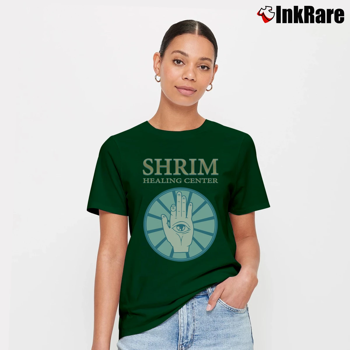 Women’s Tim And Eric Pre Shrim Comedy Graphic Signature T-Shirt in forest green | Soft, Flattering Fit