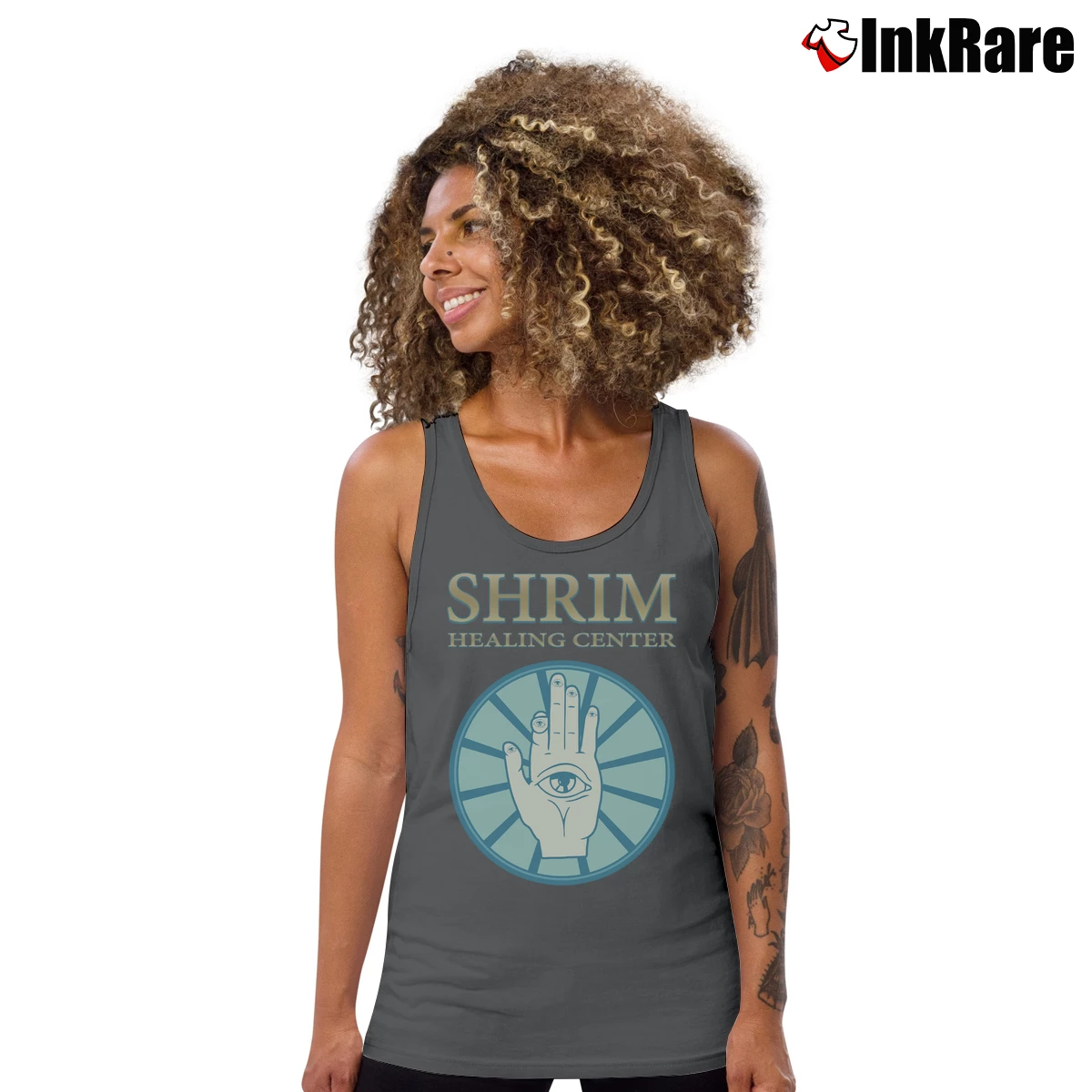 Women’s Tim And Eric Pre Shrim Comedy Graphic Tank Top in charcoal | Lightweight, Movement-Friendly