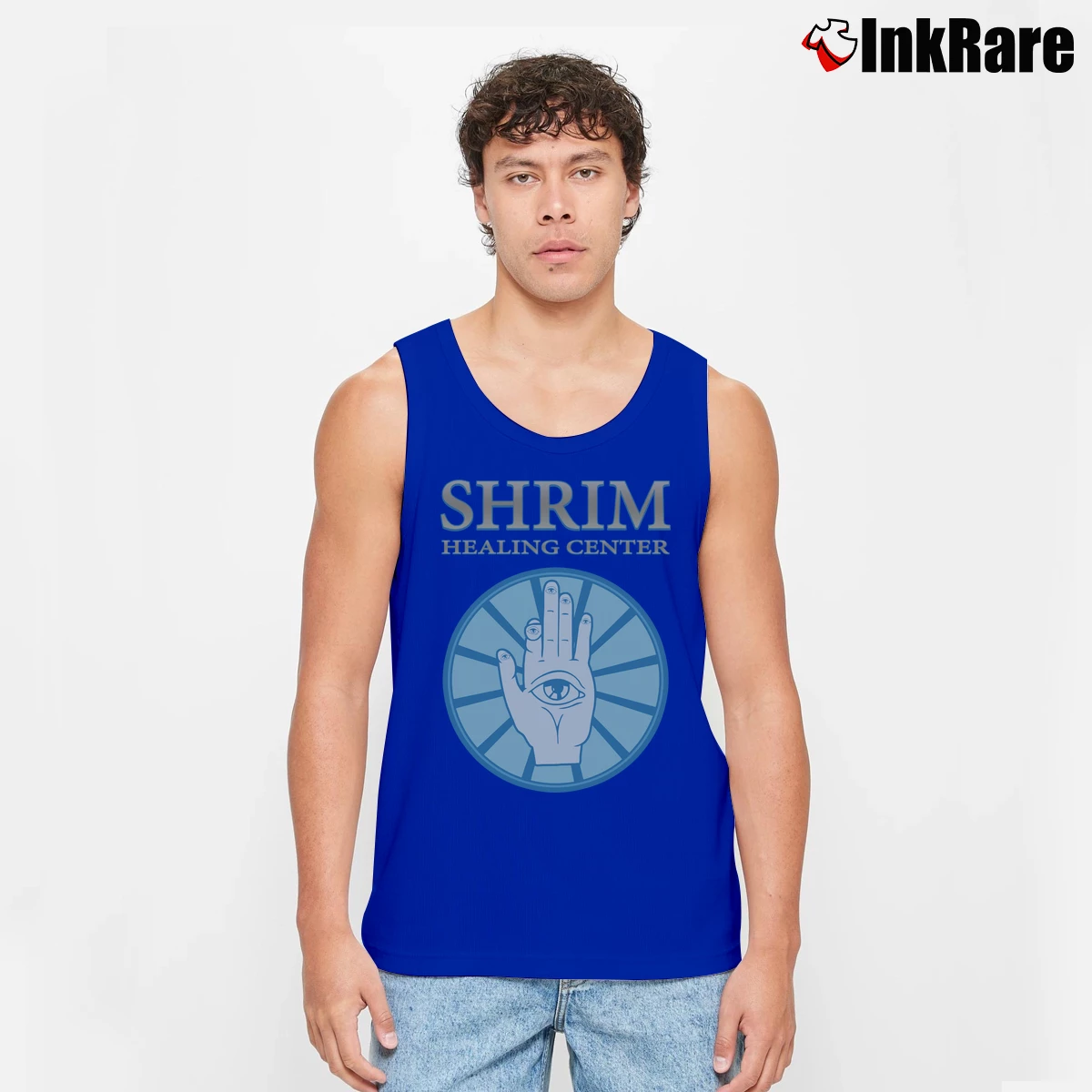 Men’s Tim And Eric Pre Shrim Comedy Graphic Tank Top in royal blue | Breathable, Active-Friendly Design