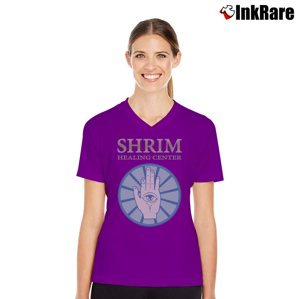 Women’s Tim And Eric Pre Shrim Comedy Graphic V-Neck Tee in purple | Chic Neckline, Soft Texture