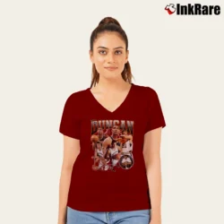 Women’s Tim Duncan San Antonio Spurs for NBA Fans V-Neck Tee in maroon | Chic Neckline, Soft Texture