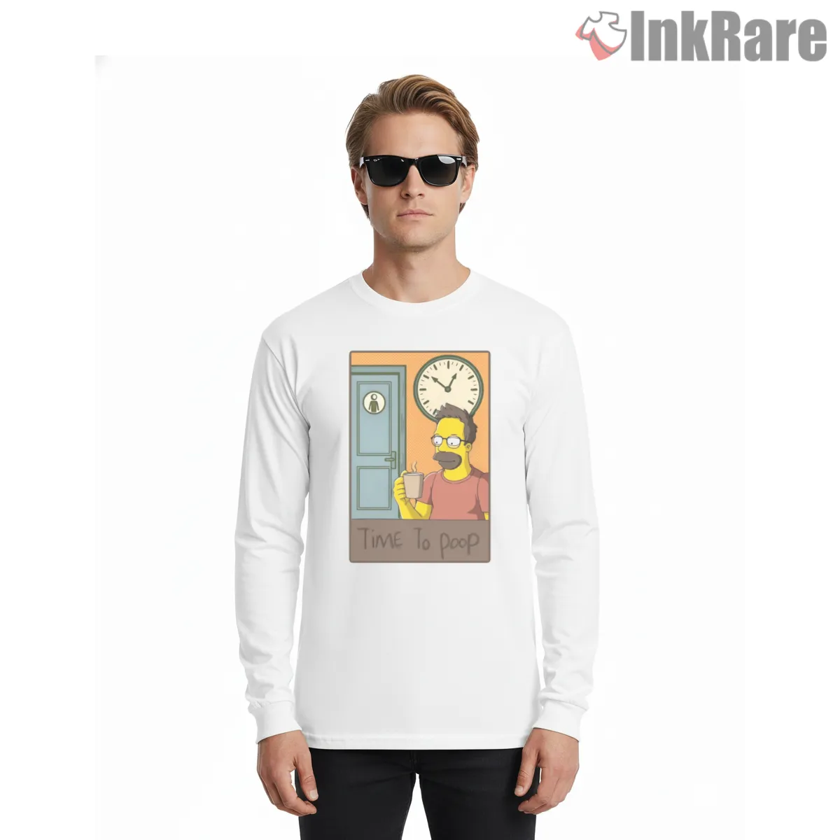 Time To Poop Simpsons Bathroom Humor Scene Long Sleeve White Time To Poop Simpsons Bathroom Humor Scene Shirt on white long sleeve shirt for men graphic tee