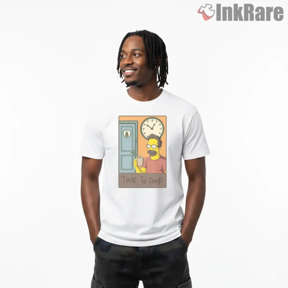 Time To Poop Simpsons Bathroom Humor Scene Shirt on white short sleeve shirt for men graphic tee