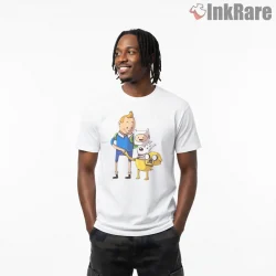 Tintin Adventure Time Finn Jake Crossover Cartoon Shirt on white short sleeve shirt for men graphic tee