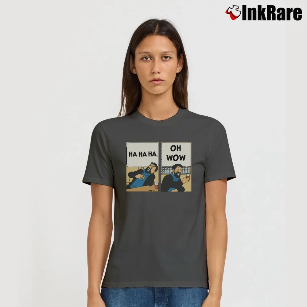 Women’s Tintin Captain Haddock Oh Wow Signature T-Shirt in charcoal | Soft, Flattering Fit