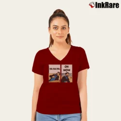Women’s Tintin Captain Haddock Oh Wow V-Neck Tee in maroon | Chic Neckline, Soft Texture