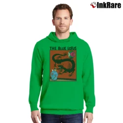 Men’s Tintin The Blue Lotus Dragon Cartoon Pullover Hoodie in irish green | Cozy, Durable, Modern Fit