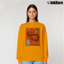 Women’s Tintin The Blue Lotus Dragon Cartoon Relaxed Sweatshirt in orange | Soft, Laid-Back Vibe