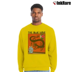 Men’s Tintin The Blue Lotus Dragon Cartoon Crewneck Sweatshirt in yellow | Cozy Fabric, Clean Style