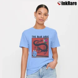 Women’s Tintin The Blue Lotus Dragon Cartoon Signature T-Shirt in light blue | Soft, Flattering Fit