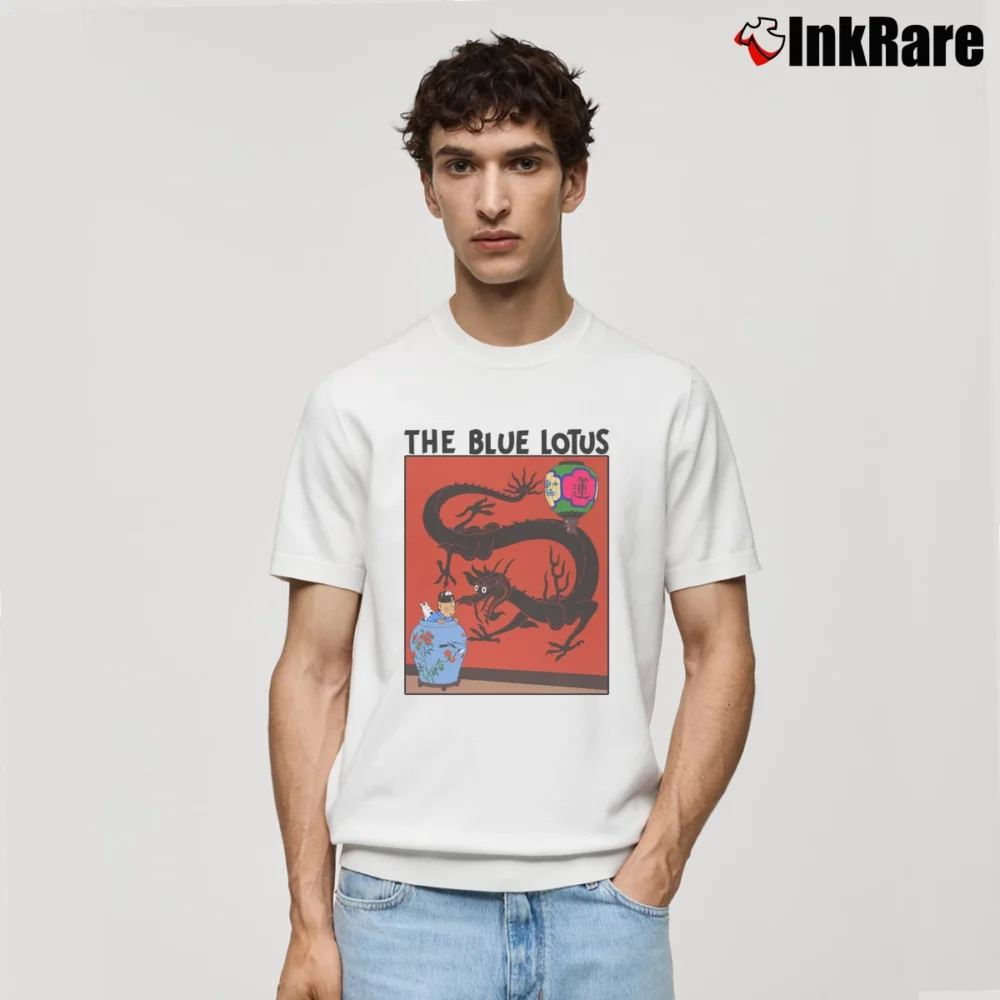 Men’s Tintin The Blue Lotus Dragon Cartoon Classic T-Shirt in white | Soft, Breathable Everyday Wear