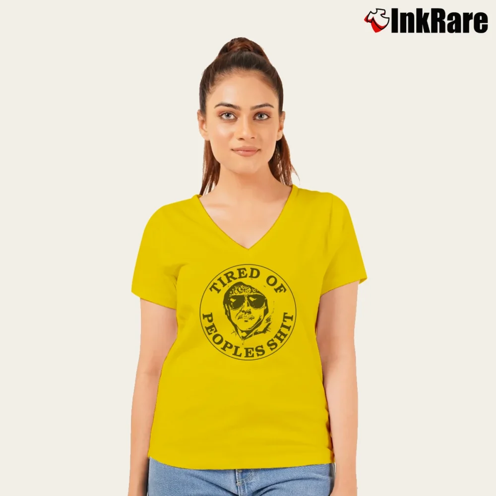 Women’s Tired Of People's Shit Unabomber V-Neck Tee in yellow | Chic Neckline, Soft Texture