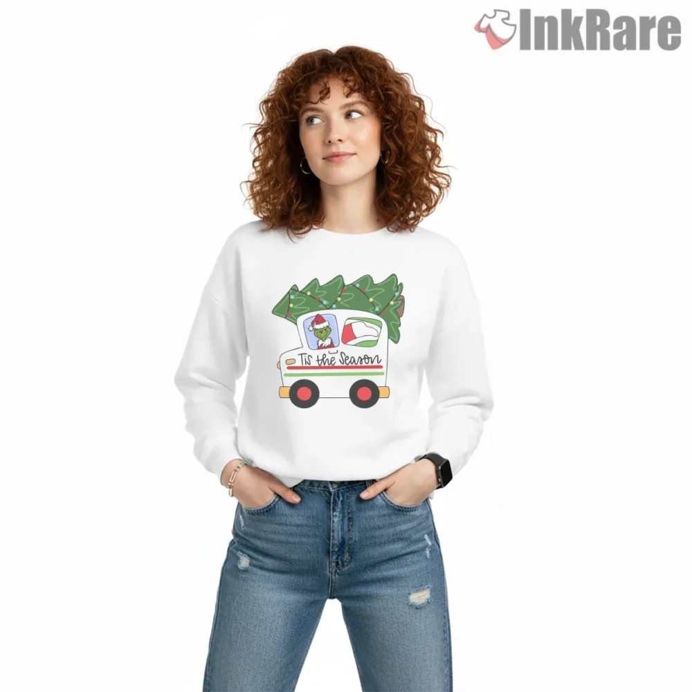 Tis The Season Grinch Christmas Truck Shirt on graphic shirt for women graphic tee