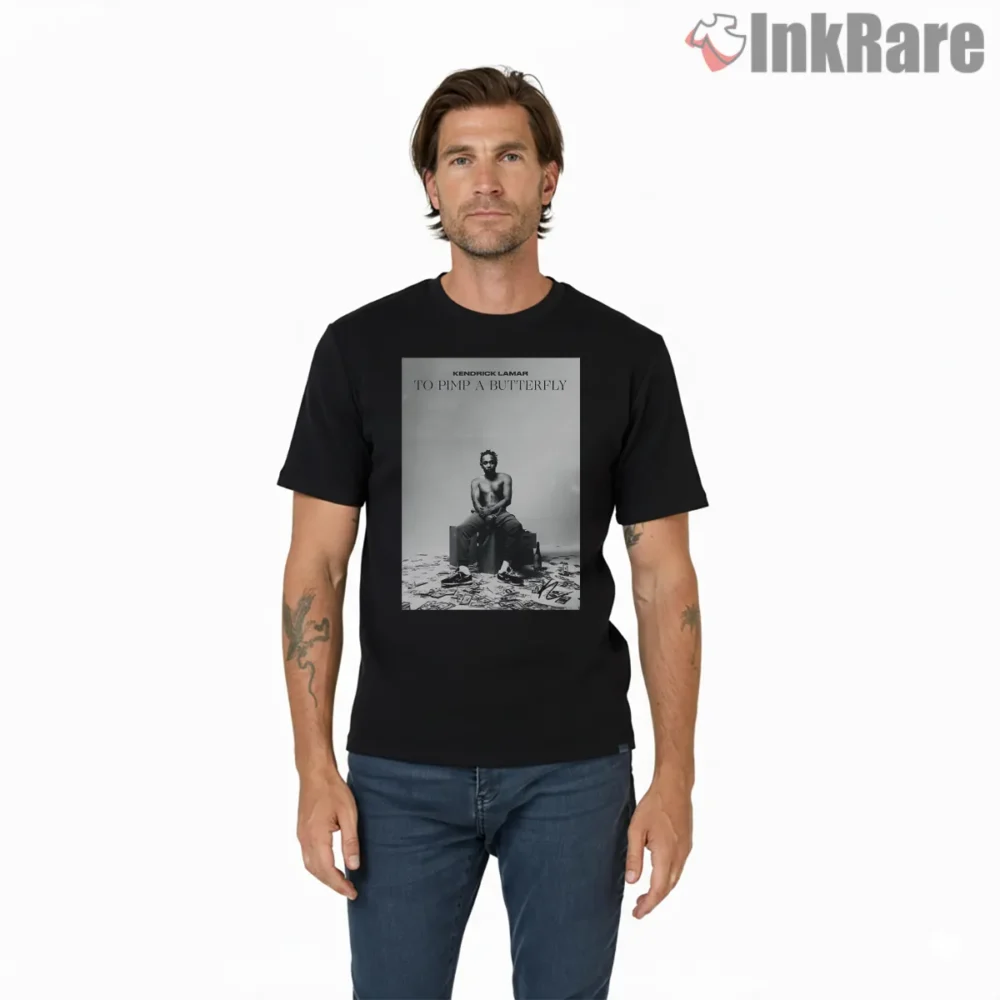 To Pimp A Butterfly Era Minimal Kendrick Lamar Shirt on black short sleeve shirt for men graphic tee