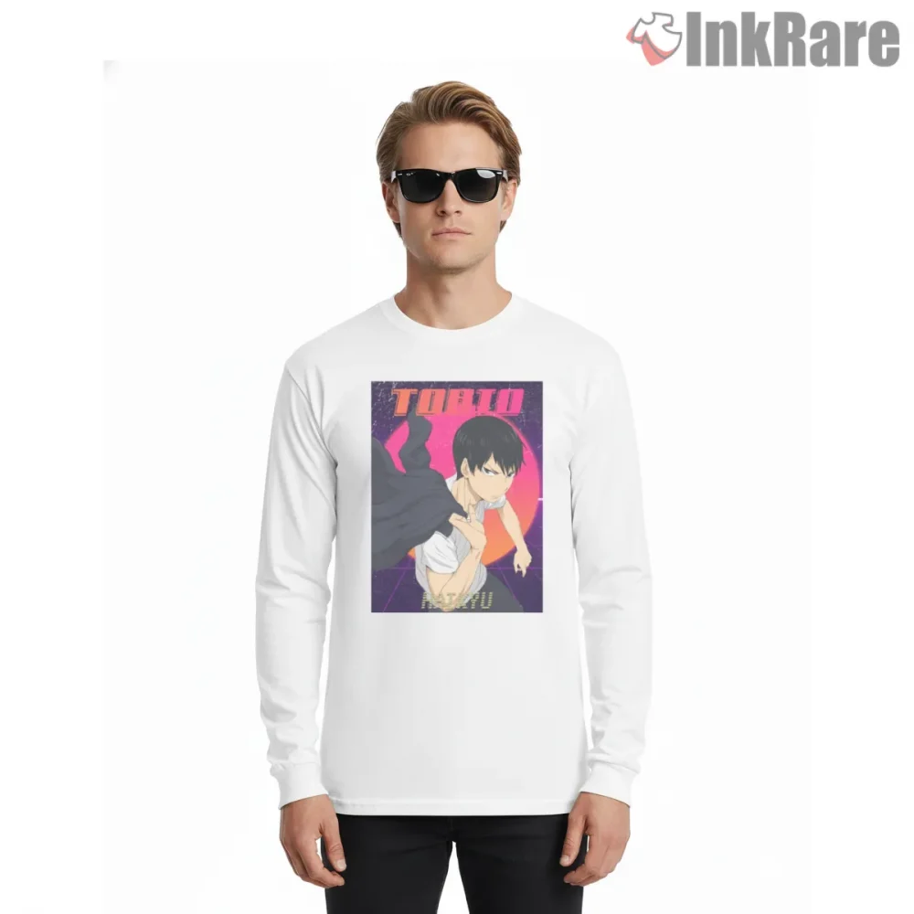Tobio Kageyama Neon Retro Aura Anime Shirt on white long sleeve shirt for men graphic tee