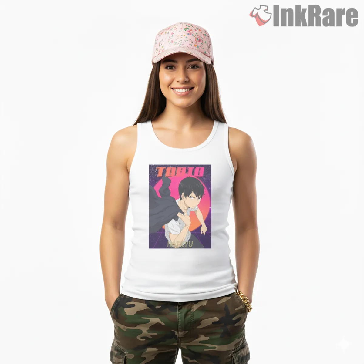 Tobio Kageyama Neon Retro Aura Anime Shirt on white tank top for women graphic tee