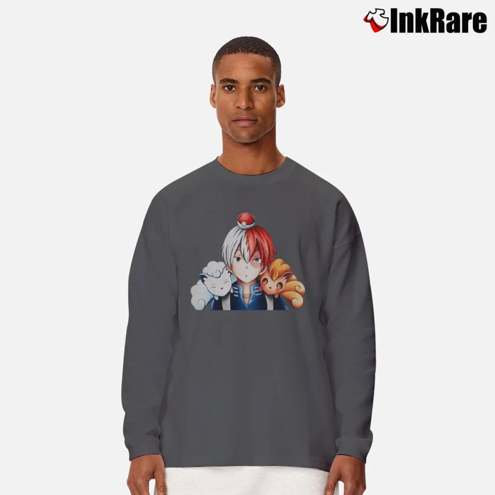 Men’s Todoroki Shouto My Hero Academia Pokemon Vulpix Long-Sleeve Shirt in charcoal | Sleek, Lightweight, Year-Round Wear