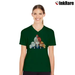 Women’s Todoroki Shouto My Hero Academia Pokemon Vulpix V-Neck Tee in forest green | Chic Neckline, Soft Texture