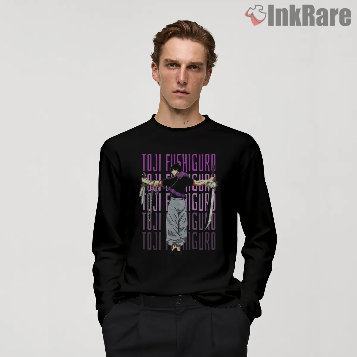Toji Fushiguro Weapon Master Action Pose Anime Shirt on black long sleeve shirt for men graphic tee