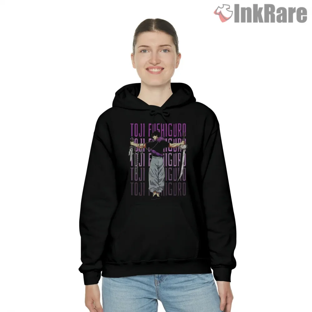 Toji Fushiguro Weapon Master Action Pose Anime Shirt on black hoodie for women graphic tee