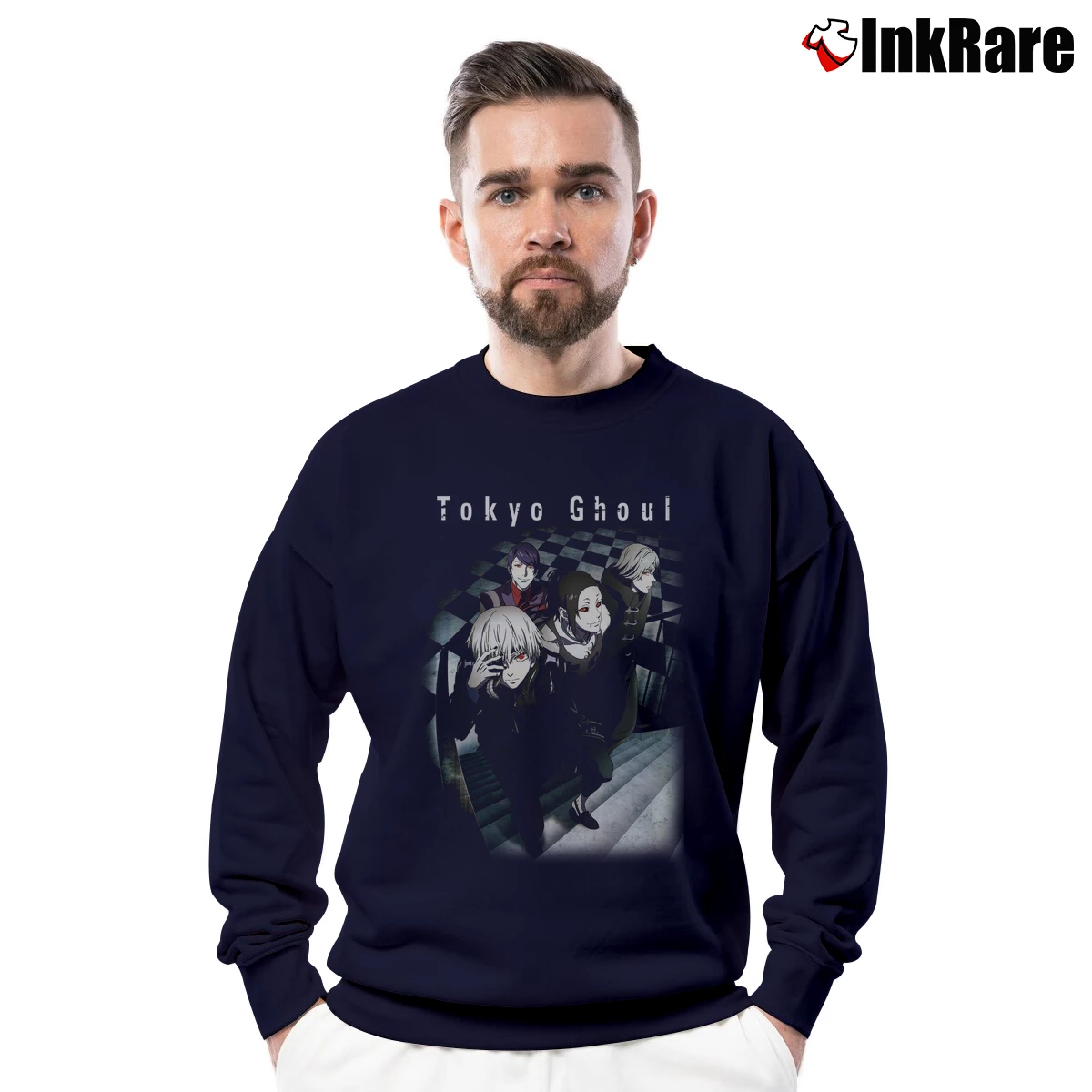 Men’s Tokyo Ghoul Anime Crewneck Sweatshirt in navy | Cozy Fabric, Clean Style