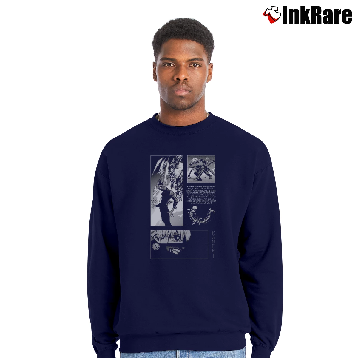 Men’s Tokyo Ghoul Manga Crewneck Sweatshirt in navy | Cozy Fabric, Clean Style
