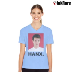 Women’s Tom Hanks Graphic V-Neck Tee in light blue | Chic Neckline, Soft Texture