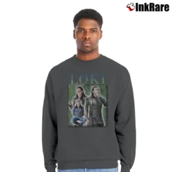 Men’s Tom Hiddleston Loki Laufeyson Retro Crewneck Sweatshirt in charcoal | Cozy Fabric, Clean Style