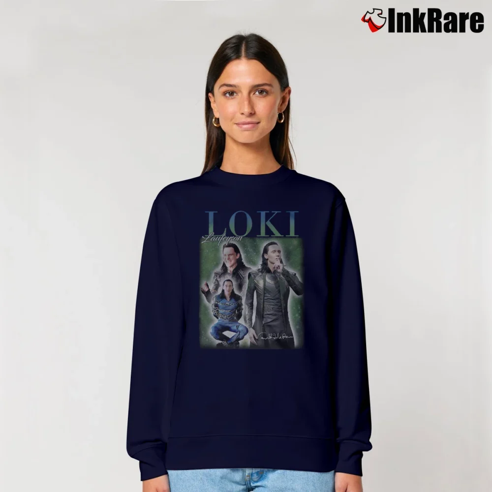 Women’s Tom Hiddleston Loki Laufeyson Retro Relaxed Sweatshirt in navy | Soft, Laid-Back Vibe