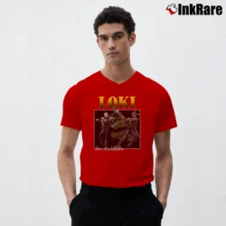 Men’s Tom Hiddleston Loki Movie V-Neck Tee in red | Sharp, Breathable, Everyday Staple
