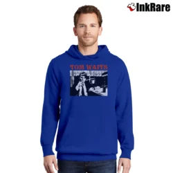 Men’s Tom Waits Amsterdam 76 Poster Pullover Hoodie in royal blue | Cozy, Durable, Modern Fit