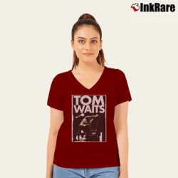 Women’s Tom Waits Retro V-Neck Tee in maroon | Chic Neckline, Soft Texture