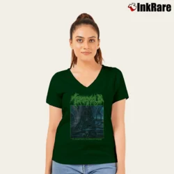 Women’s Tomb Mold Planetary Clairvoyance V-Neck Tee in forest green | Chic Neckline, Soft Texture